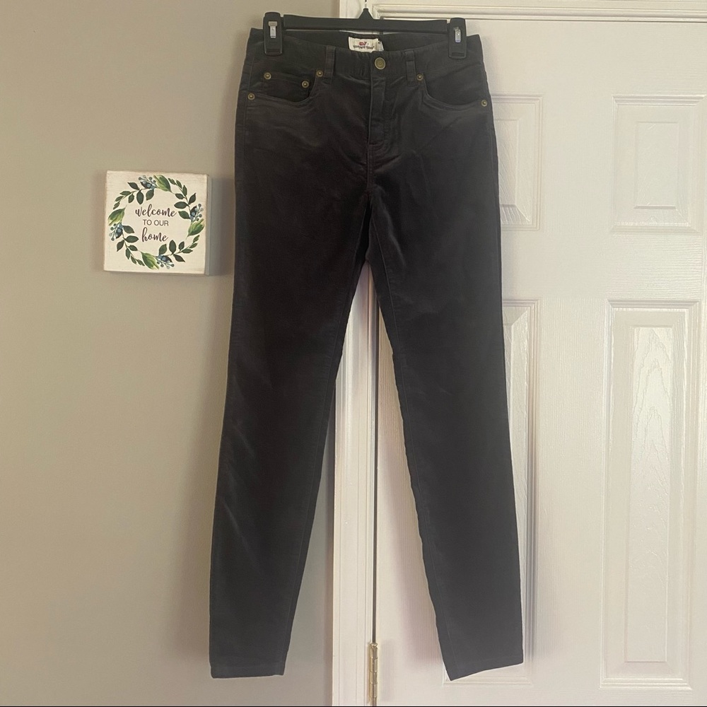Vineyard Vines Velvet High Rise Pants Condor Dark Gray Size 0 Women’s Skinny